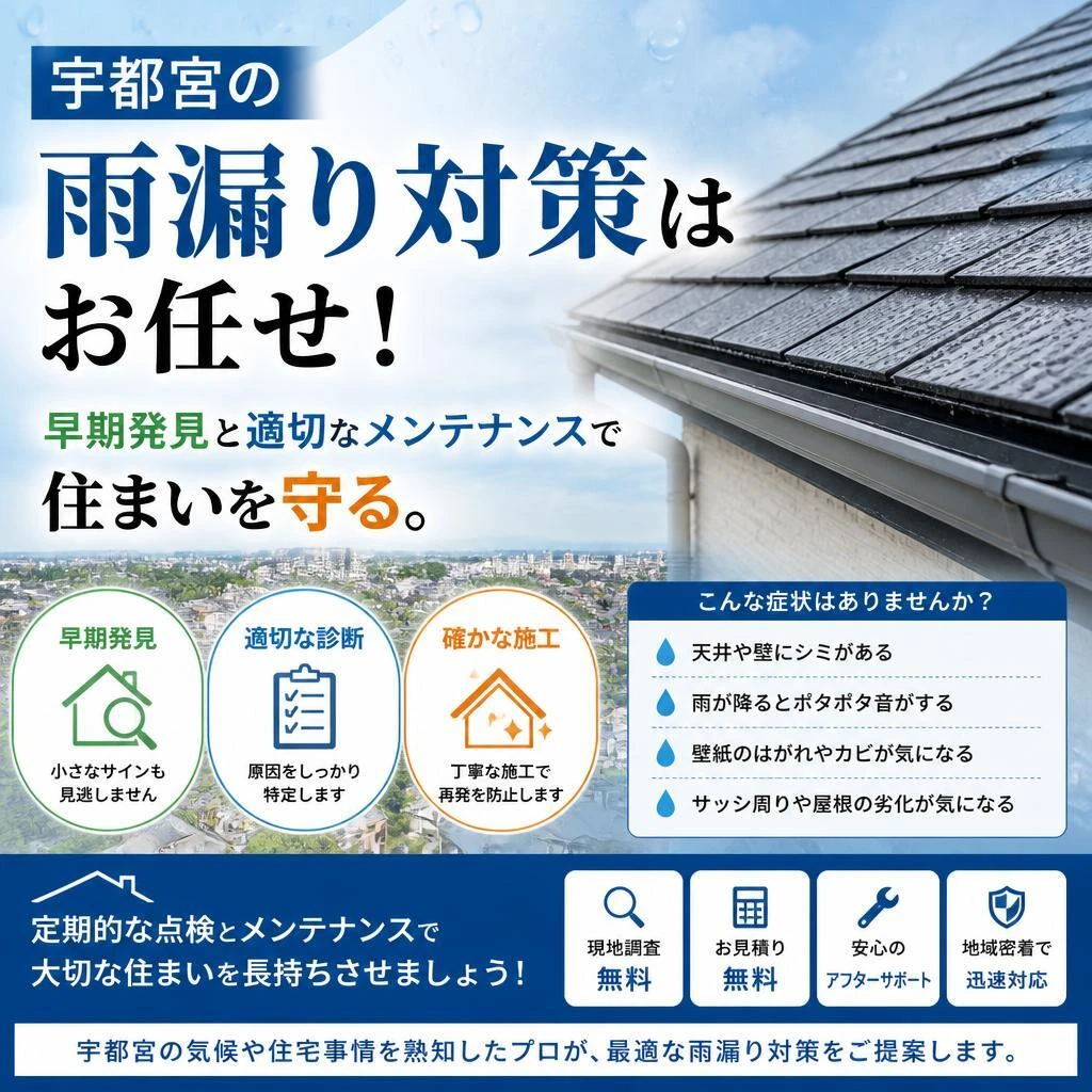 宇都宮の雨漏り対策はお任せ！早期発見と適切なメンテナンスで住まいを守る。