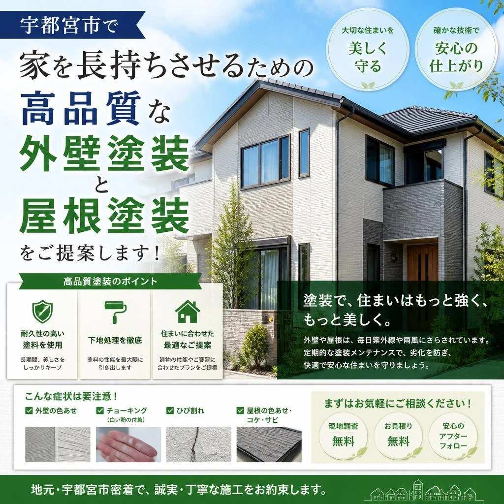宇都宮市で家を長持ちさせるための高品質な外壁塗装と屋根塗装をご提案します！
