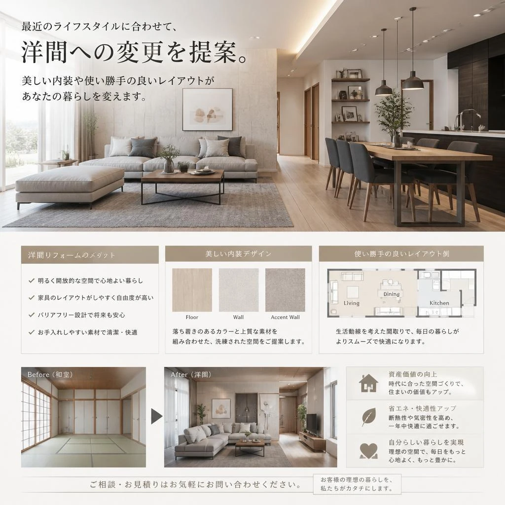 洋間変更で快適な空間を